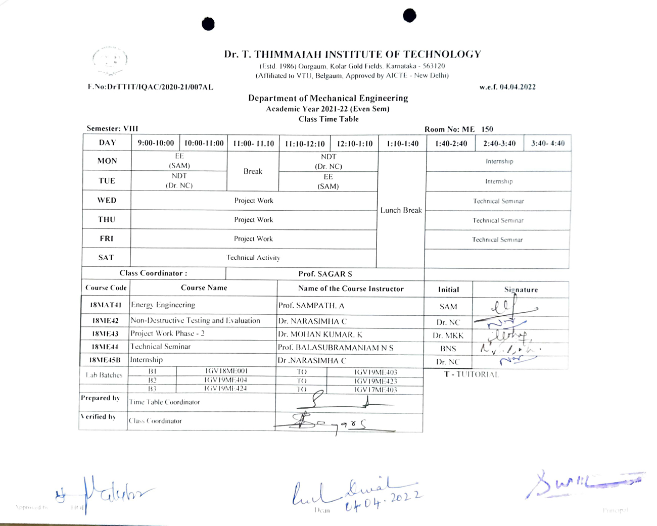 Departments | DrTTIT - Dr. T. Thimmaiah Institute Of Technology